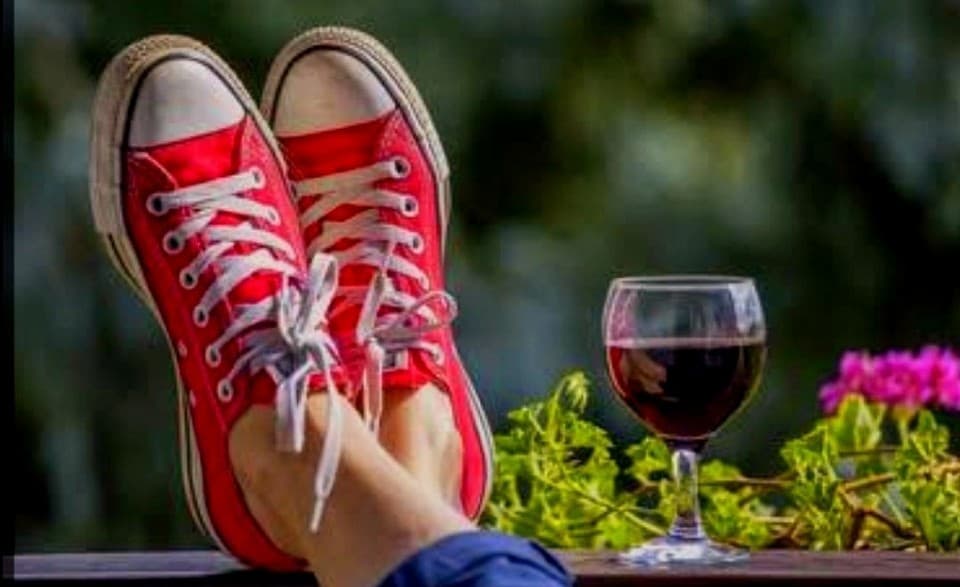 Feet up on the verandah with a glass of red
